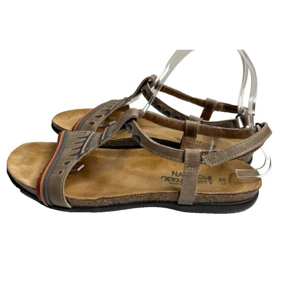 Naot Size 40 9 Leather Ankle Strap Sandals Odelia Tribal Design Beige - Picture 8 of 10